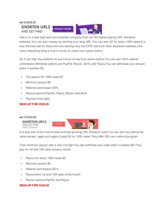 30 Highest Paying Url Shortener 2018 Best Url Shortener To Earn Money - 